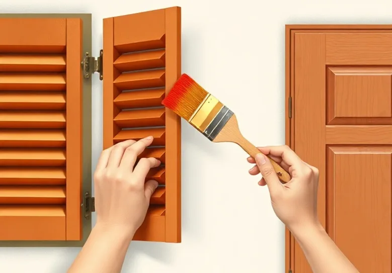 Mise en peinture au pinceau de volets et d'encadrements en bois