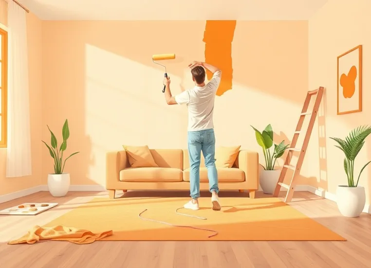 Peintre appliquant la peinture au rouleau sur un mur de salon