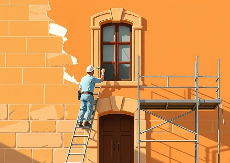 Ravalement de façade en pierre, nettoyage et application d'enduit