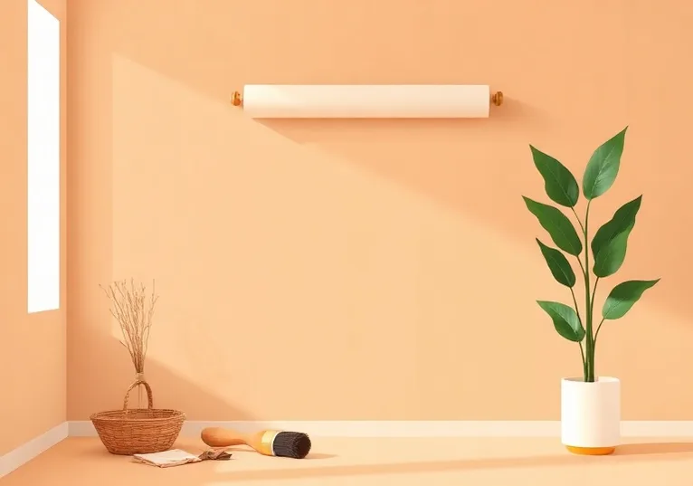 Pose de papier peint, rouleau et brosse à maroufler